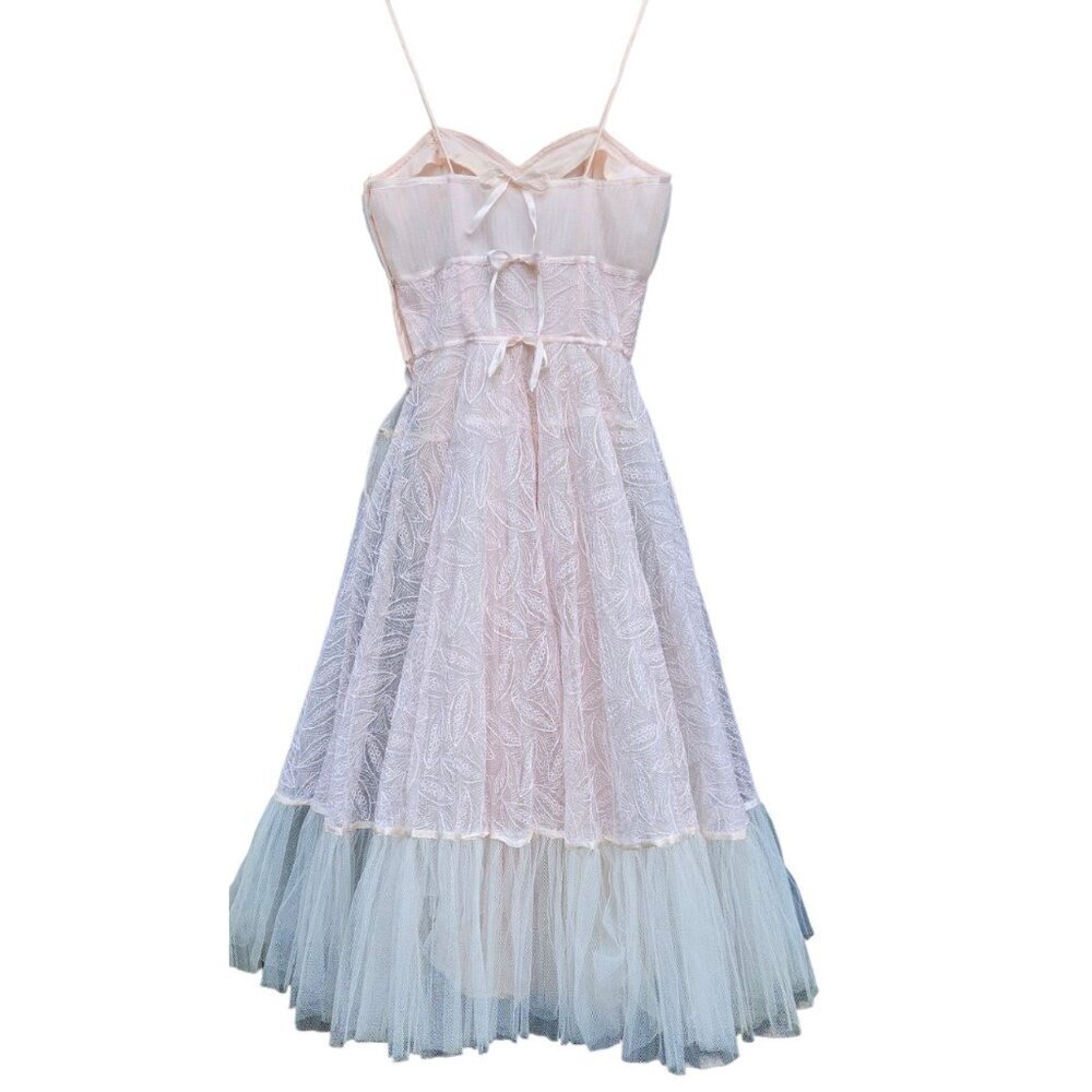 Vintage 1950s Lace & Netting Formal Cocktail Party Dress XXS - Picture 7 of 14
